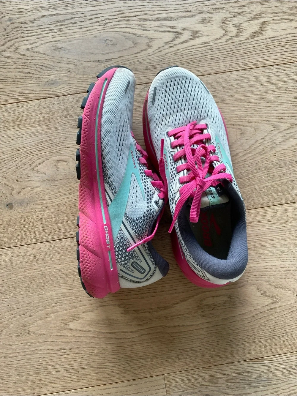 Brooks Ghost Women's Running Shoes - White, Pink & Teal